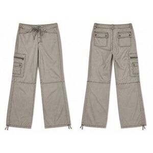 Y2K Express Khaki Satin Cargo Pants Womens 2 Low Rise Utility Indie Streetwear